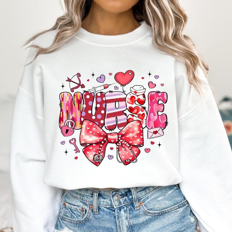 Retro Valentine Nurse Sweatshirt, Valentine Coquette Bow Sweatshirt, Cupids Favorite Nurse Sweatshirt, Nurse Valentines ,...