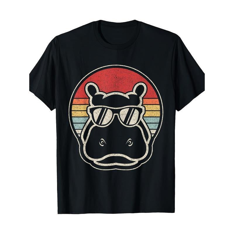 Retro Vintage Hippo Hippopotamus Sunglass T-Shirt-100% Cotton-220g made in usa Hoodie, Sweatshirt | UrbanDripWear.com