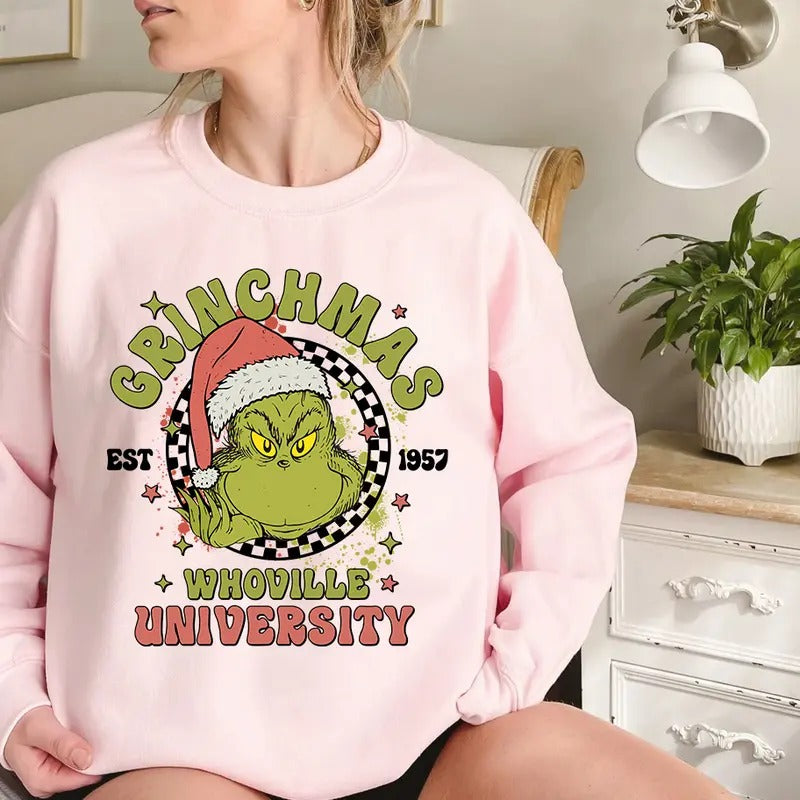 Retro Whoville University Est. 1957 2 Sided Sweatshirt/Shirt, Whoville Sweatshirt, Grinchmas Shirt, Christmas Sweater,...