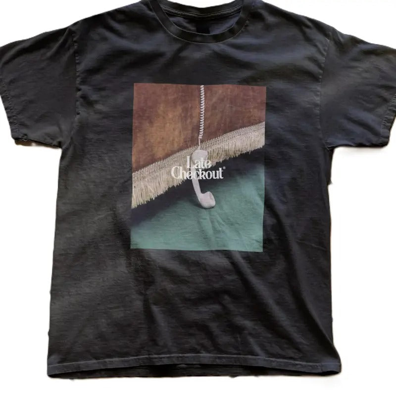 Retro late checkout Y2k thrift store aesthetic t-shirt in black, gift idea Hoodie, Sweatshirt | UrbanDripWear.com