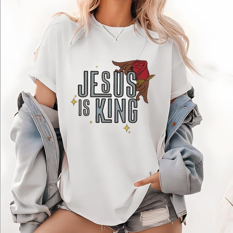 Reverent T - Shirt Declaring "Jesus is King" with Symbolic Rose Motif for Devout Wearers style 02 Hoodie, Sweatshirt |...