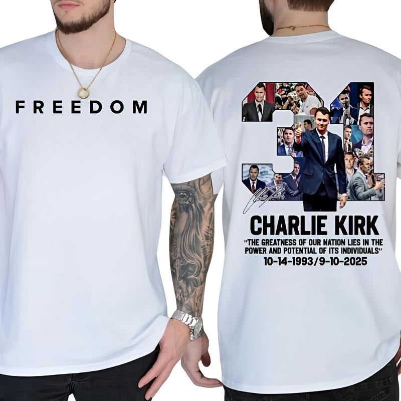 Rip In Peace Charlie Kirk 2 sided T-shirt, Charlie Kirk Great American Patriotic Lengends Never Die Memorial Tee, Made in...