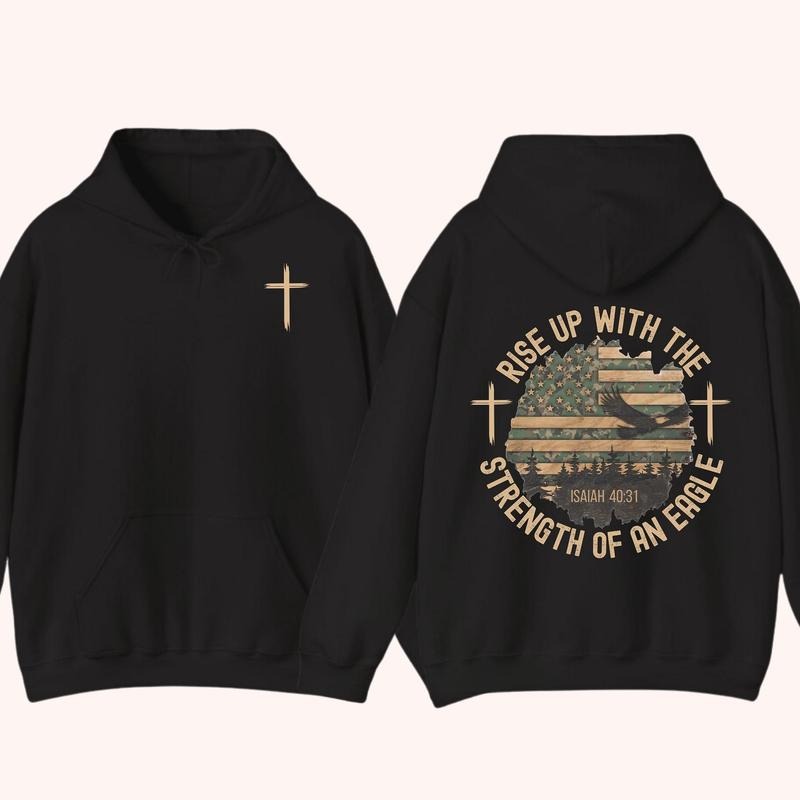 Rise Up With The Strength Of An Erglle, Isaiah 40-31 Shirt For Religious 2 Sided Graphic Hoodie Casual Fleece Fabric...