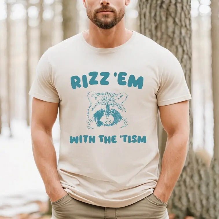 Rizz Em With The Tism Graphic T-Shirt, Unisex Adult T Shirt, Vintage Funny T Shirt, Nostalgia T Shirt, Relaxed Cotton...