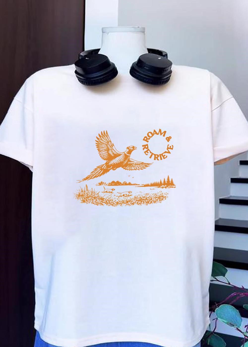 Roam & Retrieve Pheasant Flying Hunting Field Dog Outdoor Apparel T-Shirt