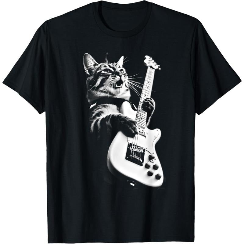 Rock Cat Playing Guitar - Funny Guitar Cat T-Shirt made in usa Hoodie, Sweatshirt | UrbanDripWear.com