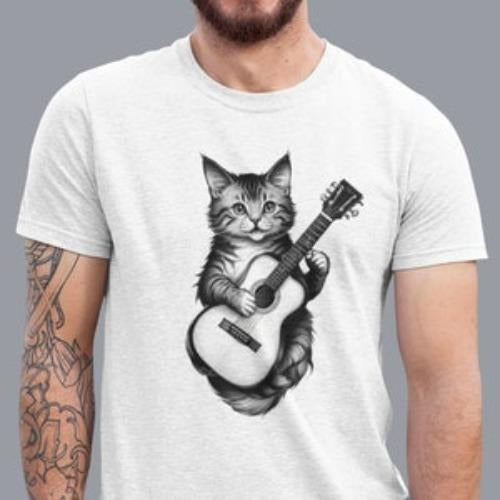 Rock Cat Playing Guitar Shirt and Tank Top: Funny Guitar Cat T-Shirt and Tank Top for Her, Cat Lovers Gift, Funny Cat Tee...