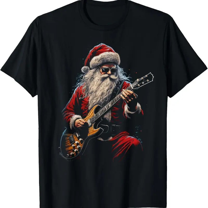 Rock Guitar Santa Claus Playing Guitar - Funny Christmas T-Shirt Hoodie, Sweatshirt | UrbanDripWear.com