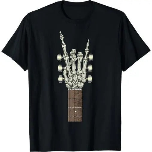 Rock On Skeleton Hand Guitar Rock & Roll Men Women Rock Band T-Shirt Made in USA Graphic Hoodie, Sweatshirt