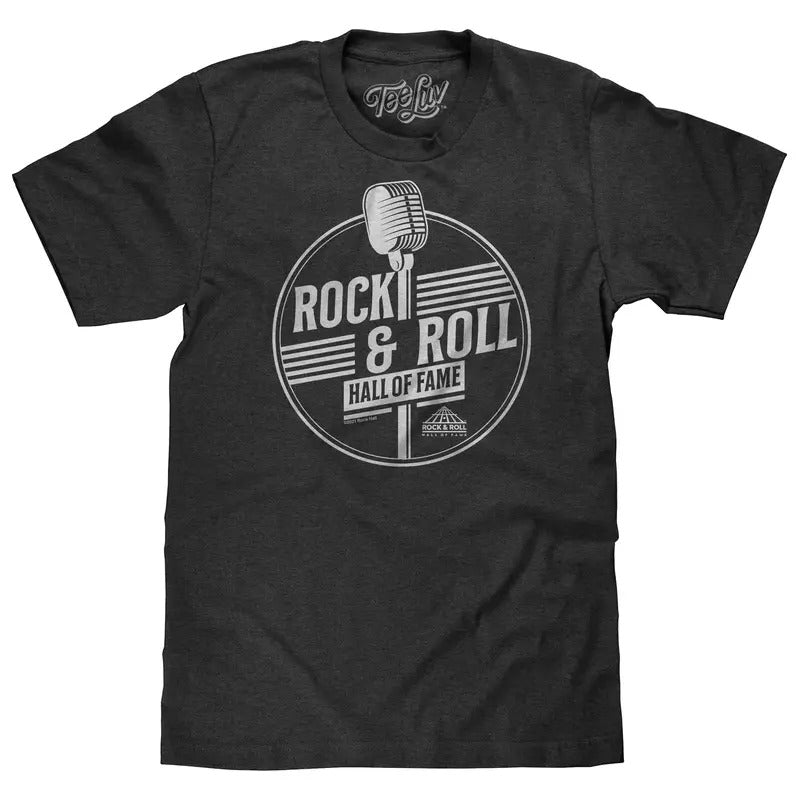 Rock and Roll Hall of Fame Retro Microphone T-Shirt - Charcoal Gray Heather Hoodie, Sweatshirt | UrbanDripWear.com