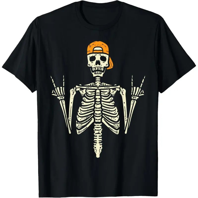 Rocker Skeleton Cap Skater Cool Halloween Punk Rock Men Boys T-Shirt made in usa Hoodie, Sweatshirt | UrbanDripWear.com