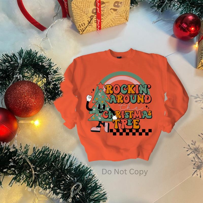 Rockin Around The Christmas Tree DTF Transfer ONLY - This is NOT a T Shirt Hoodie, Sweatshirt | UrbanDripWear.com