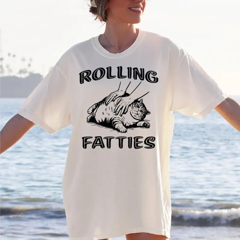 Rolling Fatties Cat Tshirt, Funny Cat Graphic Shirt, Cat Lovers Gift, Cute Tee Hoodie, Sweatshirt | UrbanDripWear.com