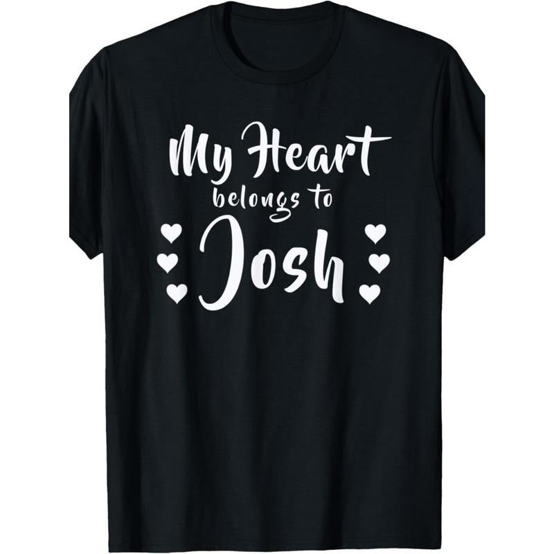 Romantic Black Women's T - Shirt - "My Heart belongs to Josh" with Heart Accents Hoodie, Sweatshirt | UrbanDripWear.com