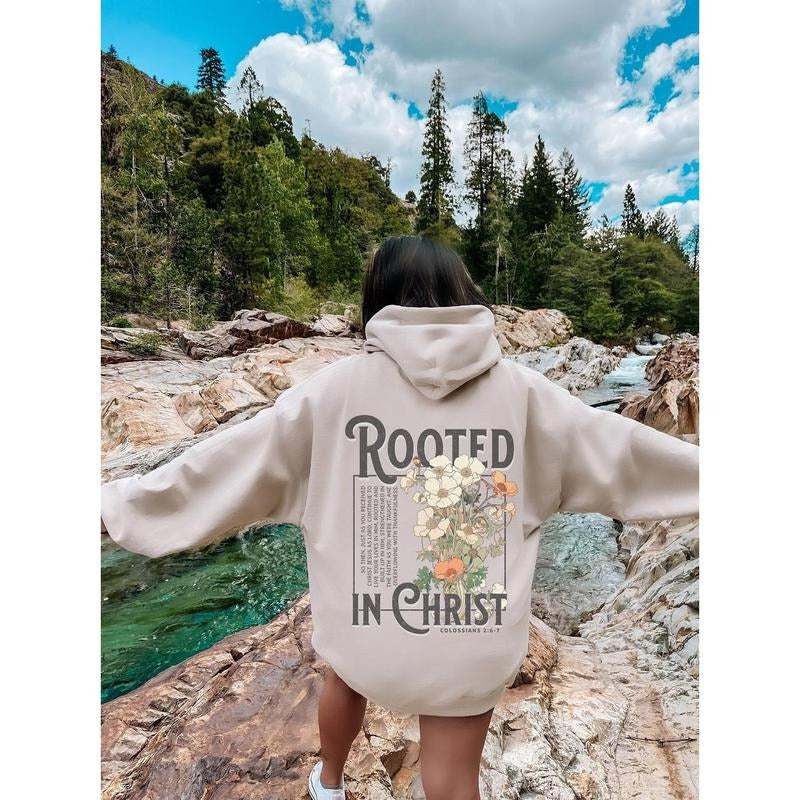 Rooted In Christ Hoodie Christian Sweatshirt Spiritual Sweatshirt Faith Based Shirt Cotton Sweaters | UrbanDripWear.com