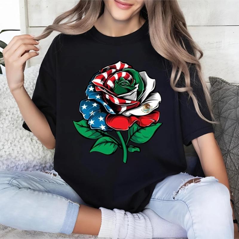 Rose Mexico USA Flag T-Shirt, Mexican American Tee, Mexico Independence TShirt Hoodie, Sweatshirt | UrbanDripWear.com