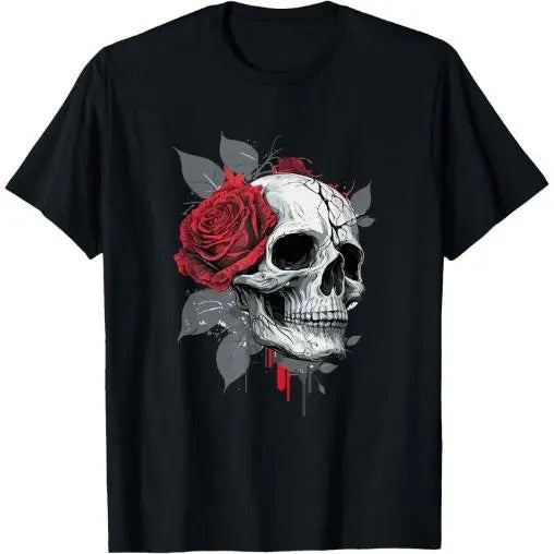 Rose Skeleton Skull Hand Red Flower Rose T-Shirt Made in USA Hoodie, Sweatshirt | UrbanDripWear.com