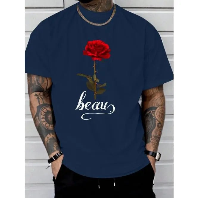 Rose language print comfortable and soft tee shirt, Tees for Men, Casual Short Sleeve T-shirt for summer Made in USA...