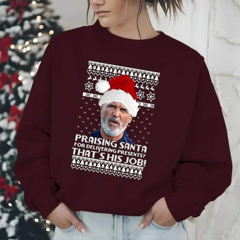 Roy Keane Christmas Sweatshirt,hoodie,tshirt, Manchester Christmas Printed Jumper hoodie, Roy Keane Praising Santa for...