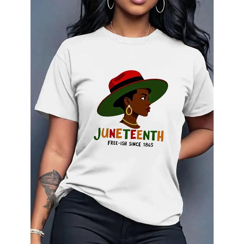 Women's Juneteenth Graphic Cotton T-Shirt - Round Neck Comfortable & Breathable, Stylish Geometric Print, Available in...