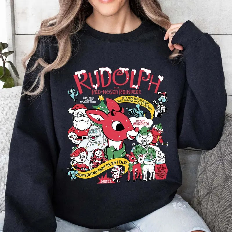 Rudolph Red Nose Reindeer Sweatshirt, Santa Rudolph Christmas T-Shirt, Christmas Movie Hoodie | UrbanDripWear.com