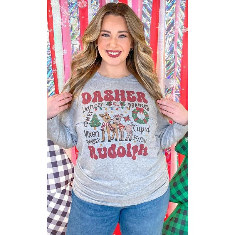 Rudolph and Reindeer Christmas Graphic Long Sleeve T-Shirt Hoodie, Sweatshirt | UrbanDripWear.com