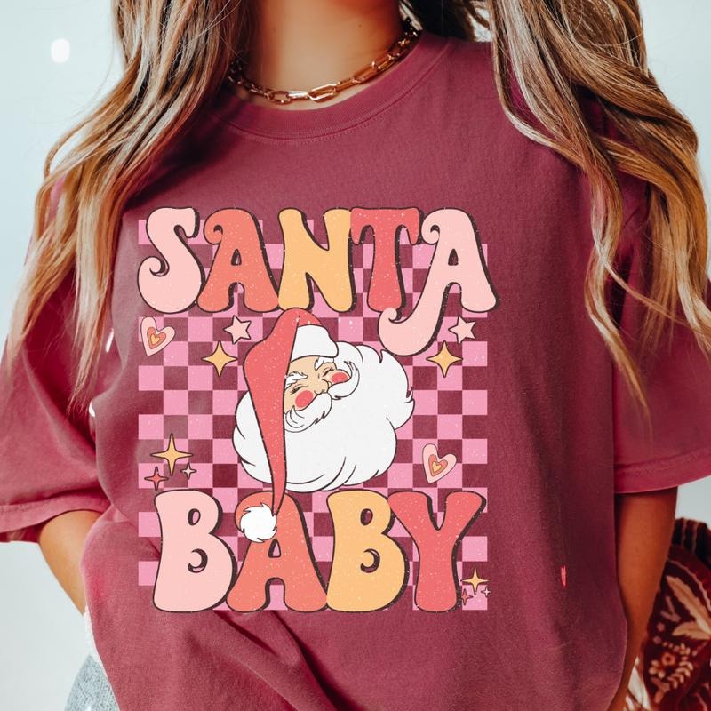 SANTA BABY CHECKERED SHIRT  (COMFORT COLORS T-SHRIT, CAUSAL SHIRT UNISEX, CHRISTMAS CLOTHING, GRAPHIC APPAREL) Cotton...
