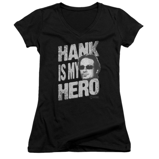 Californication Hank Is My Hero - Juniors V-Neck T-Shirt