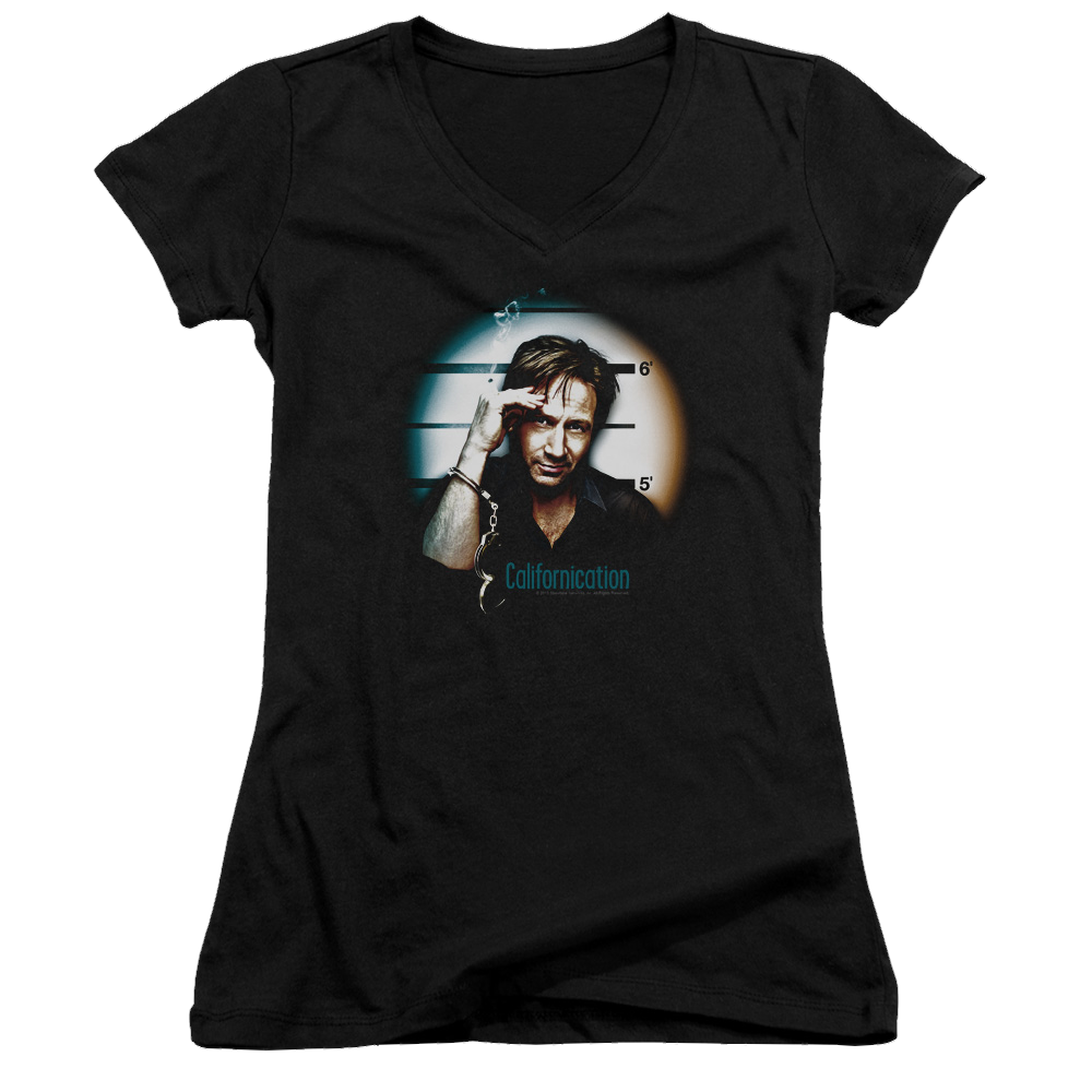 Californication In Handcuffs - Juniors V-Neck T-Shirt