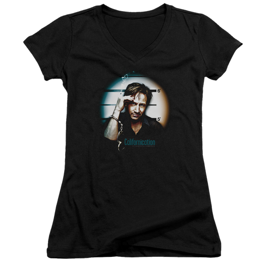 Californication In Handcuffs - Juniors V-Neck T-Shirt
