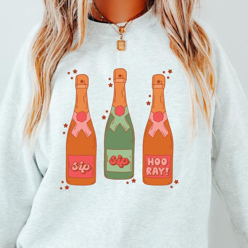SIP SIP HOORAY CHAMPAGNE #1 CREWNECK (Crewneck Sweatshirt, Unisex Fit, Causal Sweatshirt for Christmas, Christmas Holiday...