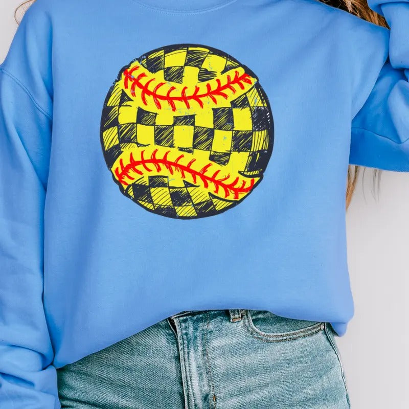 SOFTBALL Checkerboard Pitch Heavy-Weight Crew Sweatshirt SOFTBALL SEASON Unisex Womenswear Comfortable Graphic Crewneck...