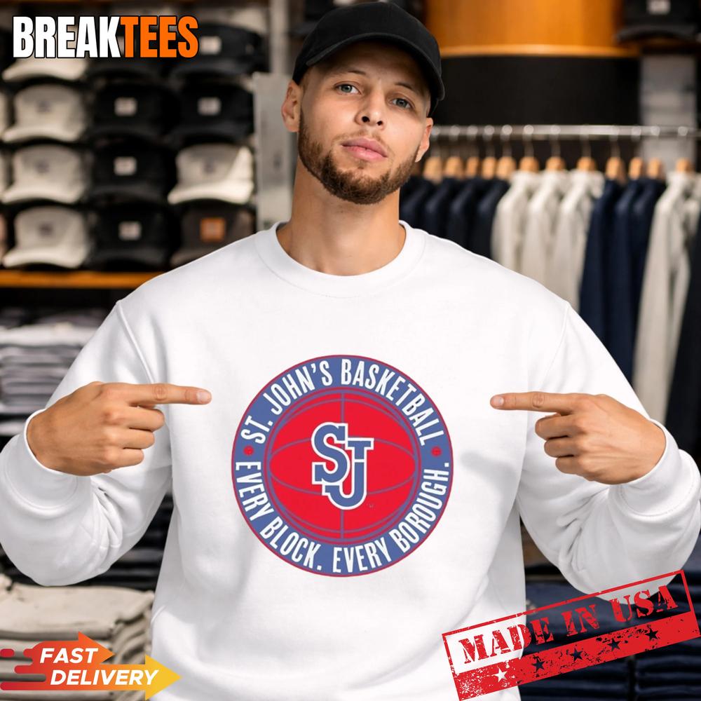ST John’s Red Storm Basketball Every Block Every Borough logo T-Shirt