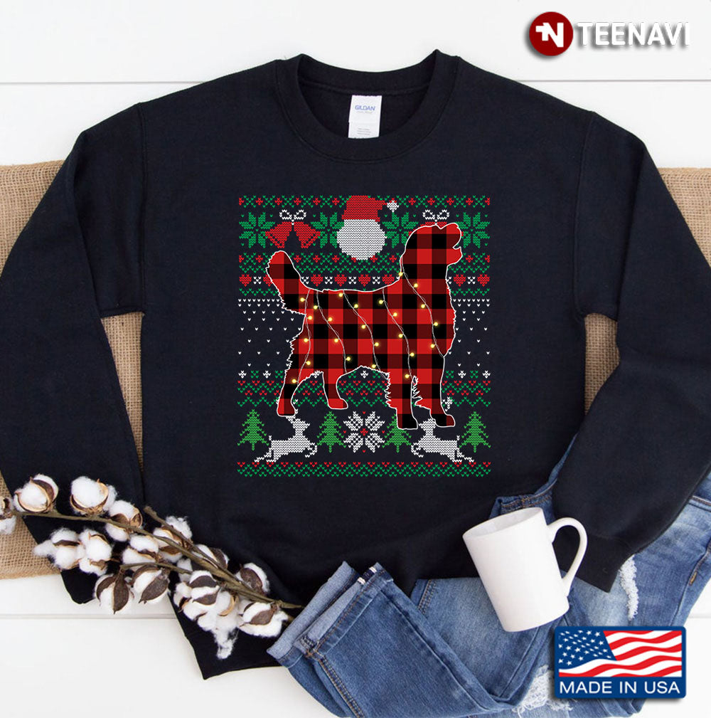Red Plaid Golden Retriever Ugly Sweater Xmas Lights Gift Dog Sweatshirt