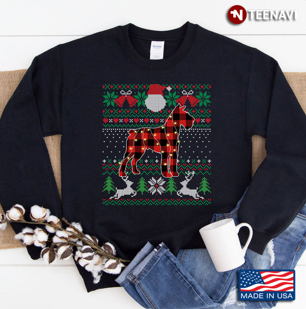 Red Plaid Schnauzer Ugly Sweater Xmas Lights Gifts Dog Sweatshirt
