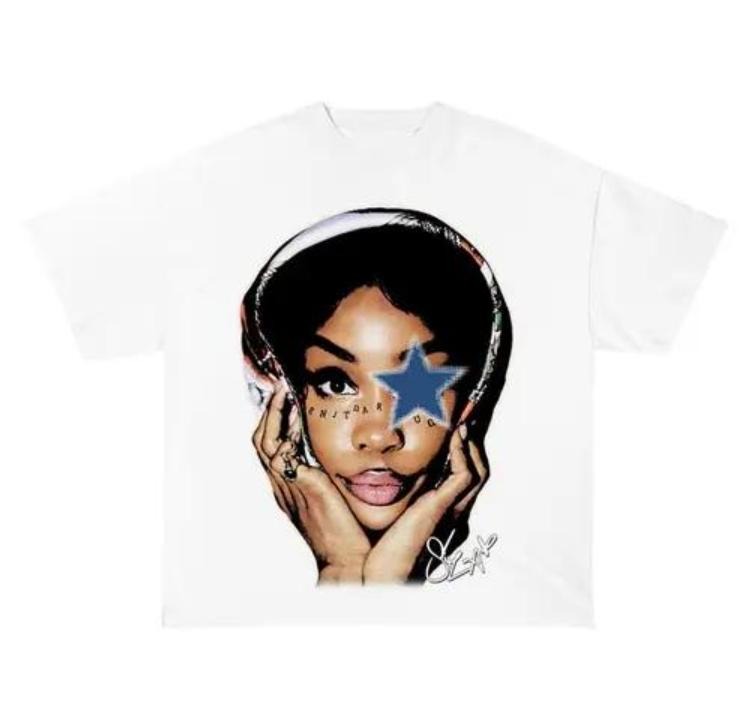 SZA Shirt , SZA Star Blue Shirt Graphic Tee Classic Cotton Fabric Menswear Hoodie, Sweatshirt | UrbanDripWear.com