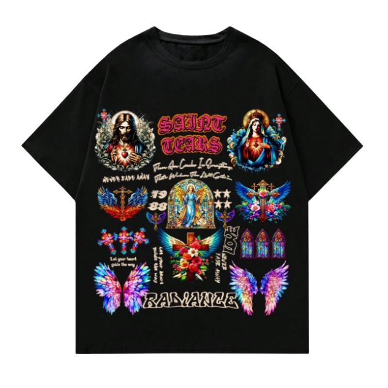 Saint Tears Gothic Y2K T-Shirt - Jesus & Angel Wings Christian Aesthetic Tee Hoodie, Sweatshirt | UrbanDripWear.com