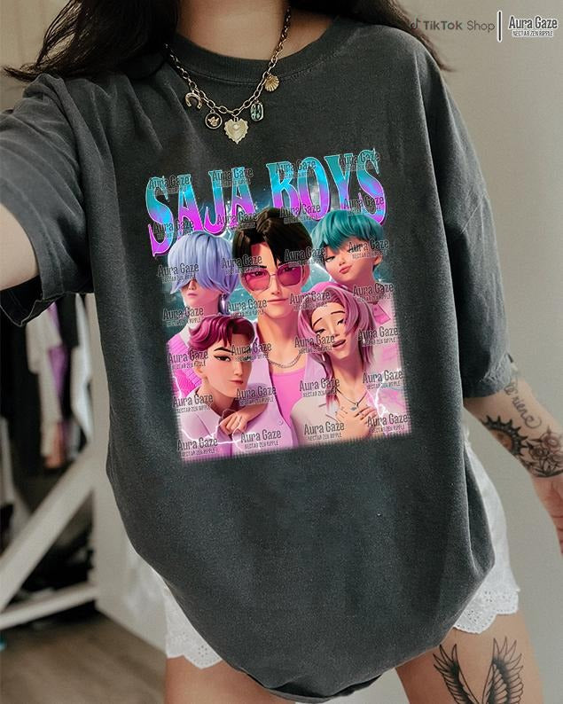 Saja Boys - KPop Demon Hunters Comfort Colors Unisex Tshirt For Fan, KPop Demon Hunters Retro Bootleg Shirt, Celebrity...