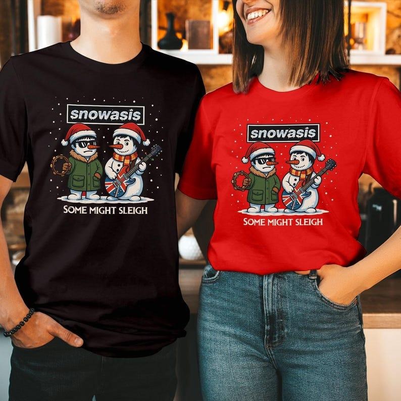 [ Sale Up To 35%] Funny Christmas Shirt SNOWASIS Some Might Sleigh Snowman Rock Band Parody Holiday Gift for Music Lovers...
