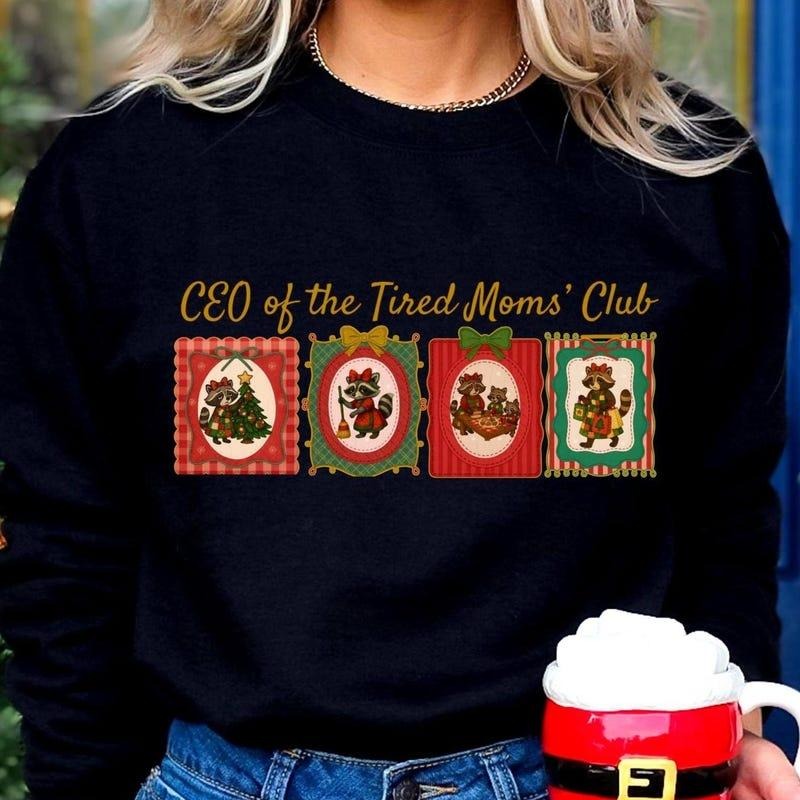 [ Sale Up To 40%] Funny Raccoon Tired Moms Club Sweatshirt,New Mom Christmas Gift Tired Mama Sweatshirt Gift for Her...