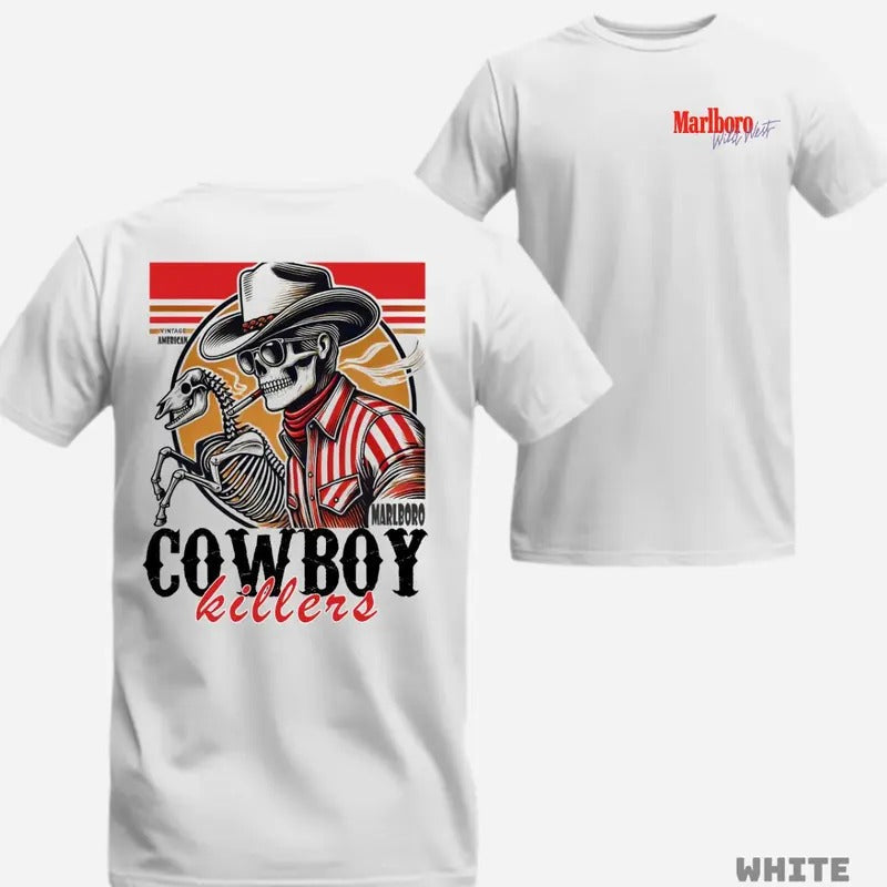Marlboro Cowboy Killer Vintage American Double Sided Shirt Casual Shirt Tops Menswear Crewneck Tropical Streetwear...