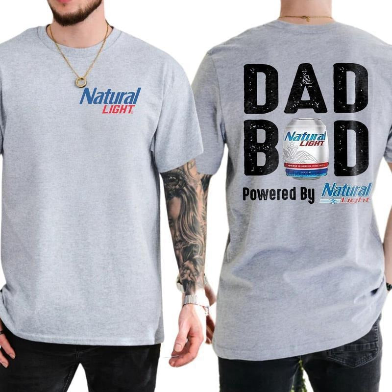 Natural Light Dad Bod T Shirt Unisex Funny Beer Graphic Tee Casual Soft Gift For Fathers Husband Boyfriend Birthday
