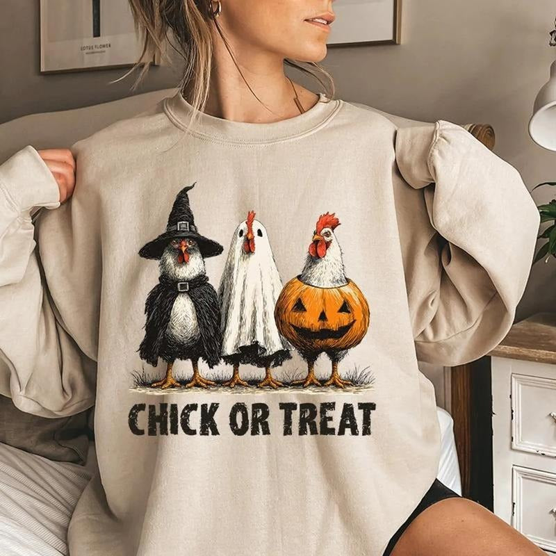 Halloween Chick or Treat - Sweatshirt, Halloween Chicken sweater, Halloween Funny Chicken Sweatshirt, Ghost Chicken Tee,...