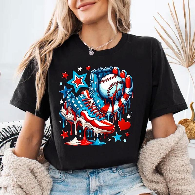 [Made In USA][Tax-Free ] Baseball Drip Ice Cream 4th of July US Flag Shirt, Boys Dripping Ice Cream American Flag, Ice...