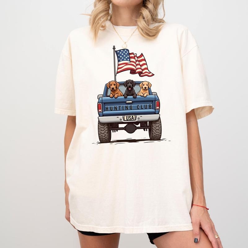 [Made In USA][Tax-Free ] Patriotic Hunting Dog Truck T-Shirt, American Flag Labrador Retriever Shirt, USA Hunting Club...
