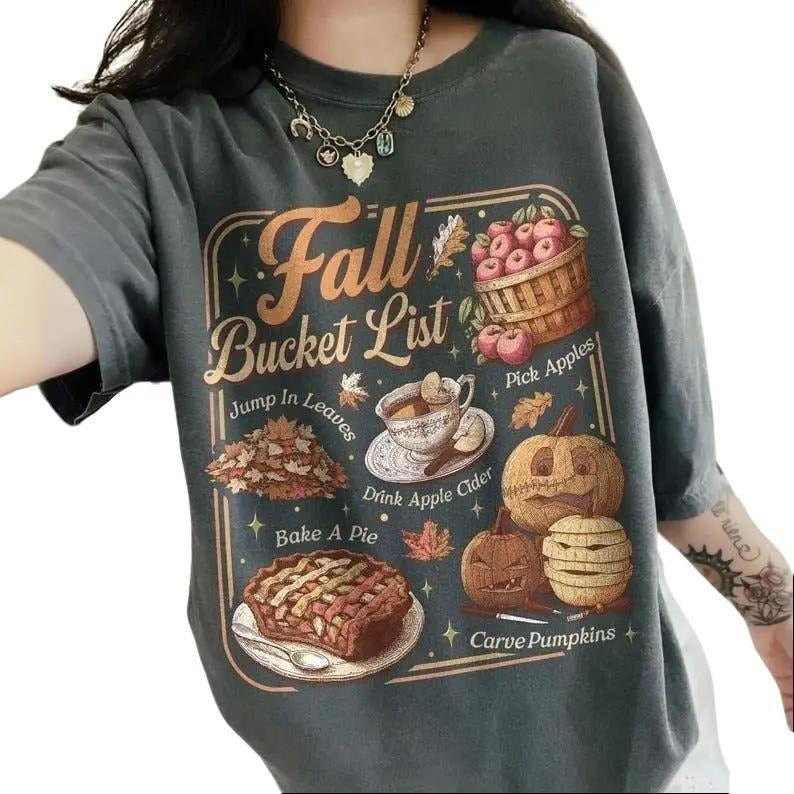 Comfort Colors Cozy Season Fall Bucket List,Fall Vibes Long Sleeve, Pumpkin Lover TShirt, Women Thanksgiving Gift, Cute...
