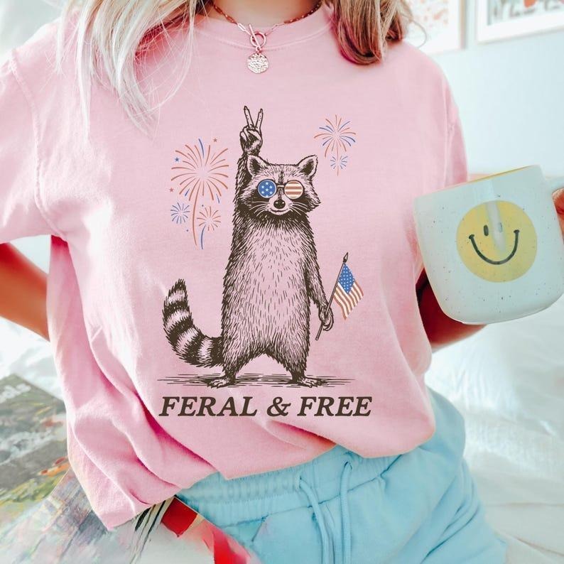 Funny Shirt, Feral & Free Raccoon Shirt, American Feral Shirt Hoodie, Sweatshirt | UrbanDripWear.com