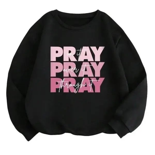 [Saleup to 75%] Women's Letter Print Drop Shoulder Long Sleeve Round Neck Graphic Sweatshirt, Pray on It, Pray Over It,...