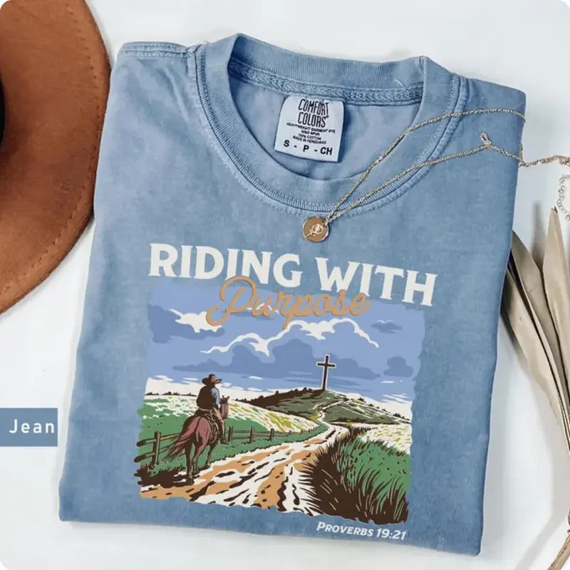 [Saleup to 75%]Comfort Colors Riding With Purpose T-Shirt Motivational Faith-Based Shirt Bible Verse Graphic Tee...