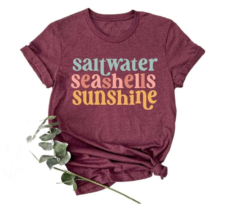 Saltwater Seashells Sunshine T-shirt Beachy Summer Shirt for outfit Summer Trips Hoodie, Sweatshirt | UrbanDripWear.com